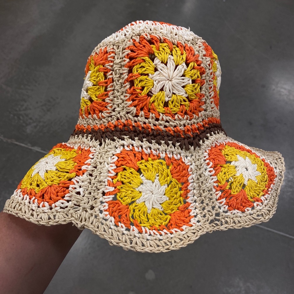 Steve Madden Hat Quilted Raffia Granny Blanket Grannycore Granny Core 90s Bucket